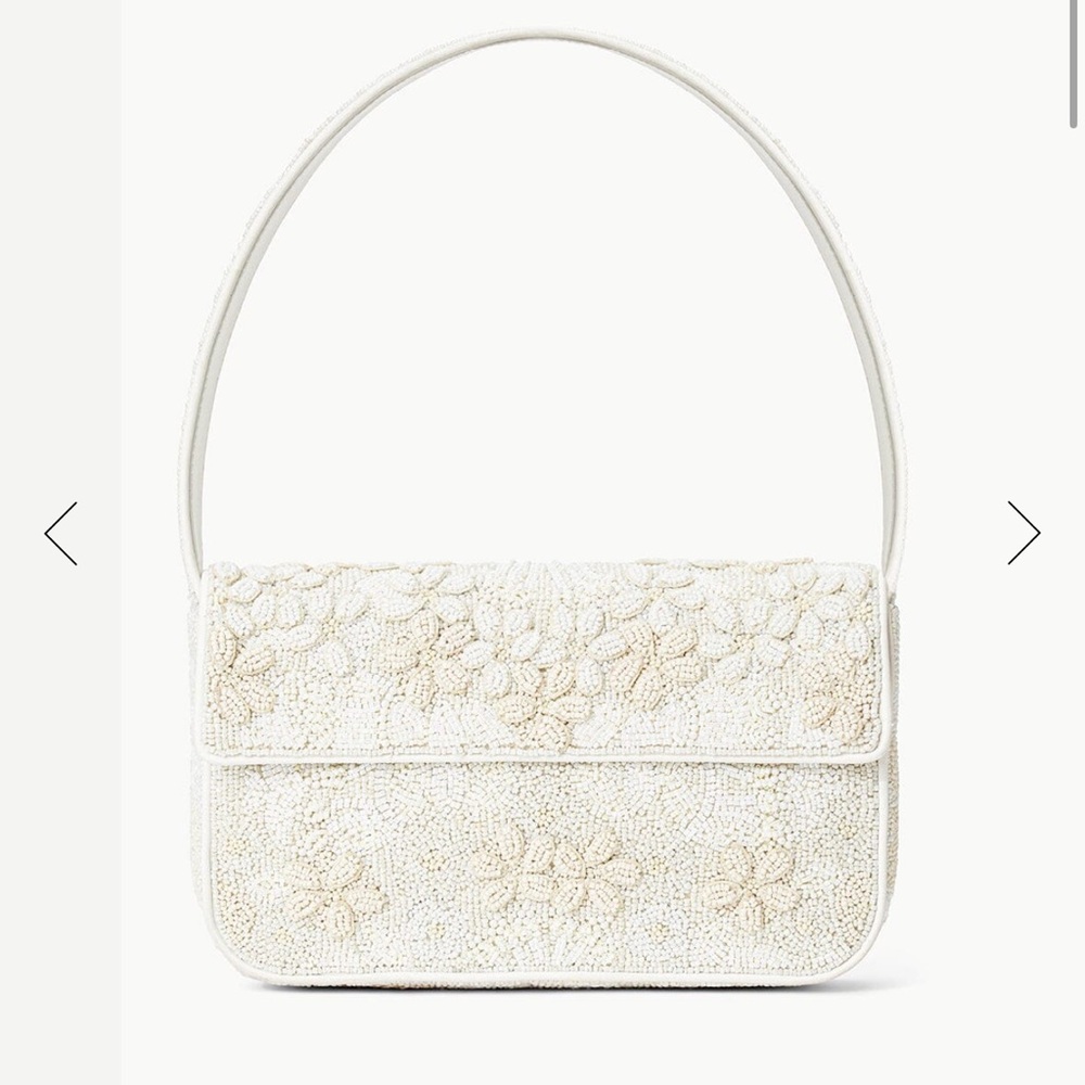 STAUD Tommy Beaded Bag in Garden Party - White